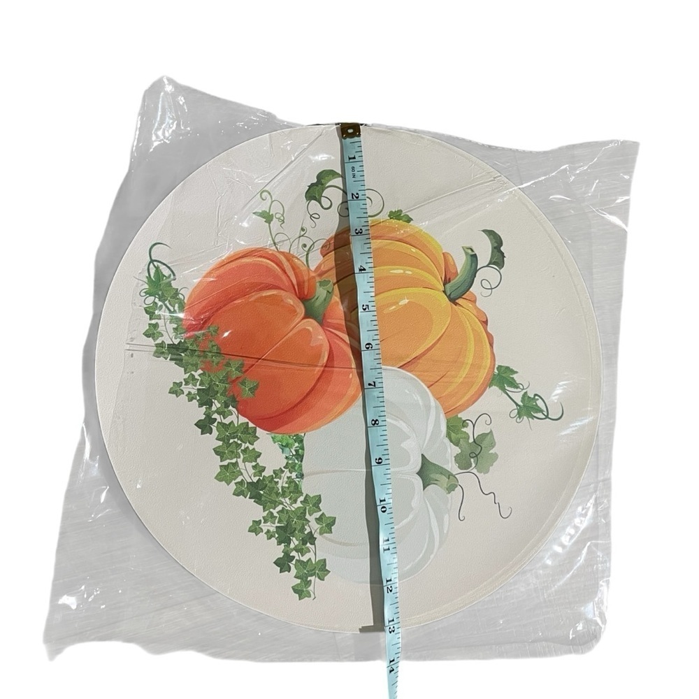 NWT! Home L6- Fall Round Set of 6 White Orange Pumpkin Place Mats Placemat - Picture 3 of 5